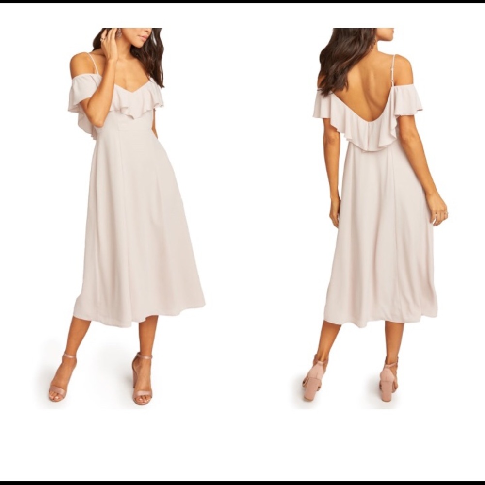 Camilla Ruffle Neck Tea Length Dress